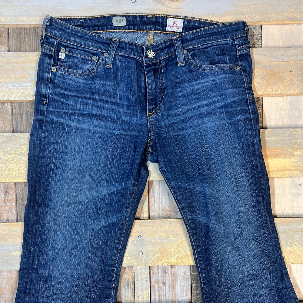 EUC [AG] Low Rise <Belle Flare> Wide Leg Stretchy Dark Blue Jeans | 28R Small 6 - Picture 6 of 13